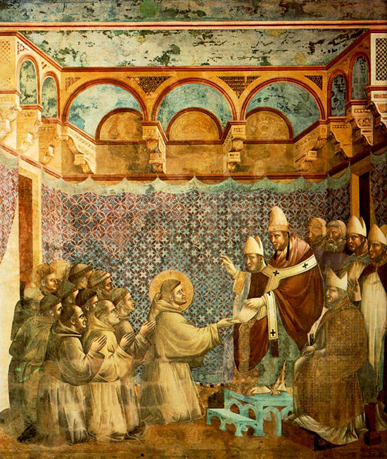 教皇インノケンティウス３世に謁見するフランチェスコの一行