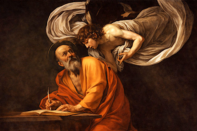 福音書を書くマタイに助言する天使